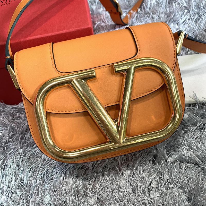 Valentino Shoulder Tote Bags VA0109 Plain Gold Button Orange